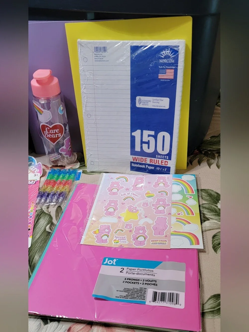 819-Care Bears Pink and Purple School Supplies Backpack Set